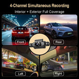 4K 4CH Hidden Car DVR with APP 24H Parking Mode G Sensor Motion Detect Loop Record Time Lapse Stealth Recording Night Vision WDR