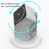 Rotating Qi2 3in1 15w Magnetic Wireless Charger Stand For iPhone 16 15 14 13 12 Max iWatch Airpods Fast Charging Dock