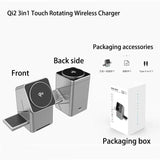 Rotating Qi2 3in1 15w Magnetic Wireless Charger Stand For iPhone 16 15 14 13 12 Max  iWatch Airpods Fast Charging Dock