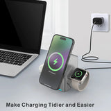 Rotating Qi2 3in1 15w Magnetic Wireless Charger Stand For iPhone 16 15 14 13 12 Max  iWatch Airpods Fast Charging Dock