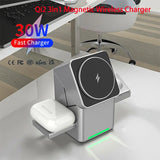 Rotating Qi2 3in1 15w Magnetic Wireless Charger Stand For iPhone 16 15 14 13 12 Max  iWatch Airpods Fast Charging Dock