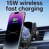 UYUXIO Wireless Car Charger Fast Charge Manual Clamping Air Vent Car Phone Holder for Samsung Android Phones iPhone 16 15 14 13