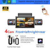 4K 4CH Hidden Car DVR with APP 24H Parking Mode G Sensor Motion Detect Loop Record Time Lapse Stealth Recording Night Vision WDR