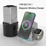 Rotating Qi2 3in1 15w Magnetic Wireless Charger Stand For iPhone 16 15 14 13 12 Max  iWatch Airpods Fast Charging Dock