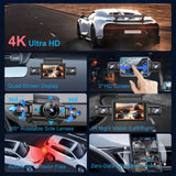 4K 4CH Hidden Car DVR with APP 24H Parking Mode G Sensor Motion Detect Loop Record Time Lapse Stealth Recording Night Vision WDR